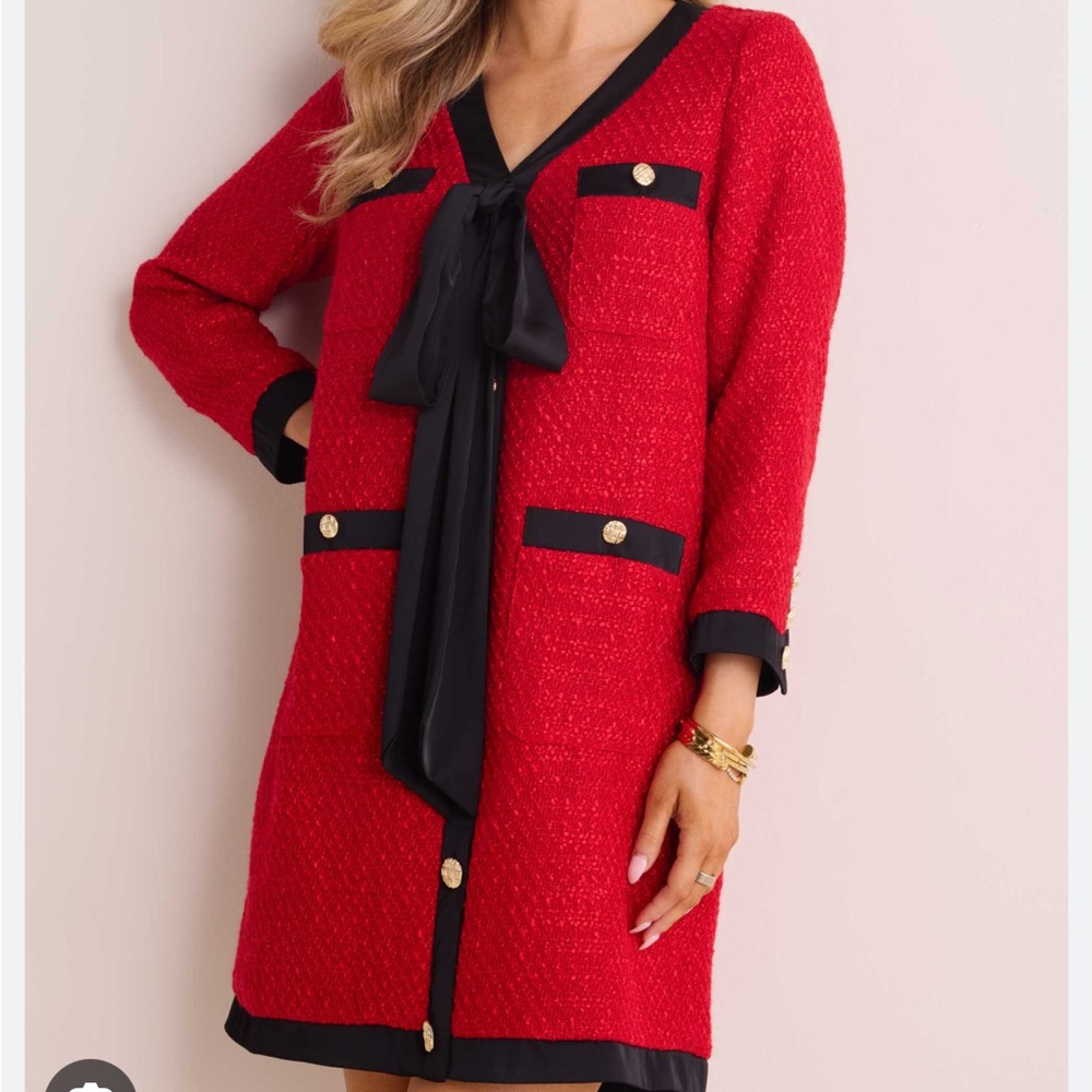 AVARA Red Tweed Coat with Black Accents